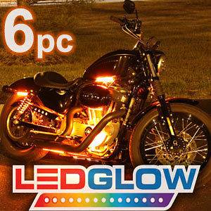 6pc ORANGE LED FLEXIBLE MOTORCYCLE LIGHTS KIT 114 LEDS