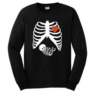 Pregnant Skeleton Halloween Costume LONG SLEEVE T Shirt Maternity Baby 