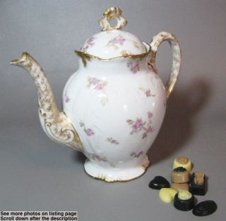 c1895 LS&S Lewis Straus French Limoges Chocolate Pot Pink Fairy Roses 