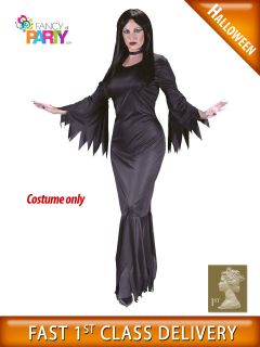 Ladies MORTICIA ADDAMS Family Halloween gothic fancy dress costume 