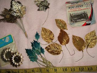 lot vintage millinery craft supplies leaves fabric blue gold hat 