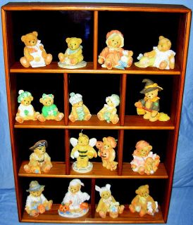 Lot of 17 Cherished Teddies PLUS a Beautiful Glass Covered Wood 