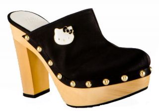 Twenty10 Hello Kitty Adelina Black High Heel Platforms Slides Wooden 