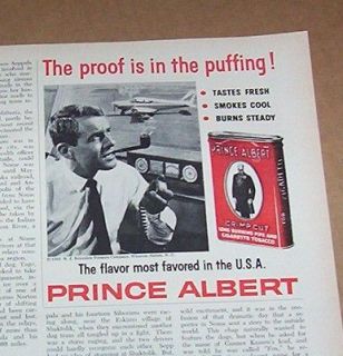 1962 ad Prince Albert cigarette & pipe tobacco man smoking Airport 
