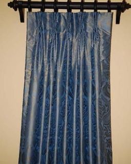   Silk Lined Interlined Pinch Pleat Custom Blue Damask Drapes 1 Pair