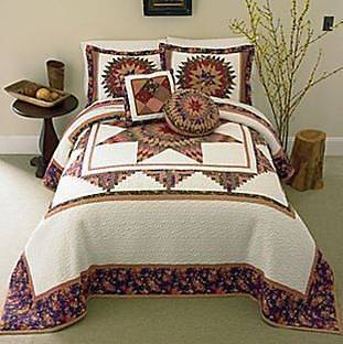   GREEN RUST PURPLE ALL COTTON STAR QUILT BEDSPREAD FULL,QUEEN OR KING