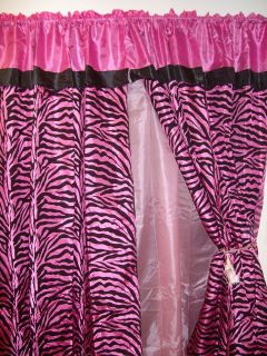   flocking animal print stripe Zebra pink window curtains sheer &valance