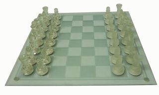 Large Glass Chess Board Set 32 Pieces Glass Board New