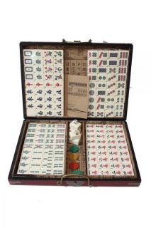 Chinese Mahjong Set Hand Painted Dragon Phoenix Faux Leather Case 