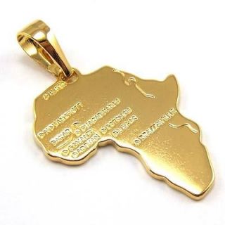   YELLOW WHITE GOLD GP AFRICA MAP PENDANT SOLID BRASS FILL GEP JEWELRY
