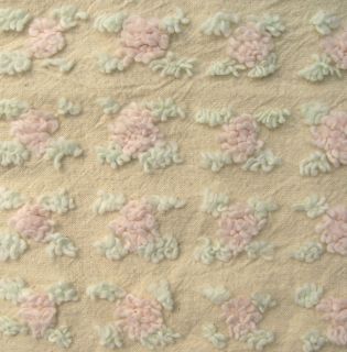 CUTE Ecru w Pink Rosebud Cotton Chenille Fabric 36x100 NEW
