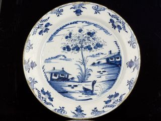 c1750 Large English Blue and White Chinese Style Delft Dish