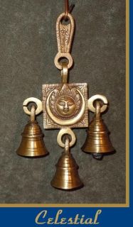   New Celestial Brass Wall Hanging Wind chime 3 Altar Bells Hindu Myth
