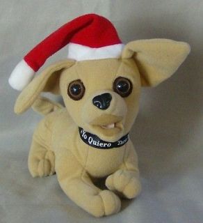 COLLECTIBLE TACO BELL CHIHUAHUA PLUSH DOG TOY WITH SANTA HAT GREAT 