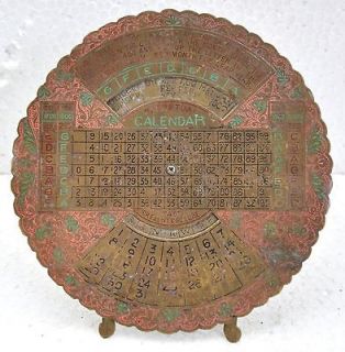 1900s Original Antique Hand Crafted Brass Perpetual Calendar