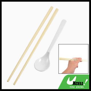 Child Plastic Dishware White Spoon Ivory Tapered Chopsticks