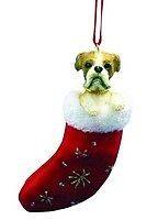  Boxer Dog Plush Sparkling Stocking Christmas Tree Ornament in Gift Box