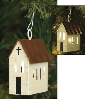 Lighted Punched Tin CHURCH Christmas Tree Ornament
