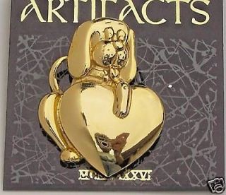 Puppy Dog Love Holding Heart Paws Goldtone Signed JJ Pin
