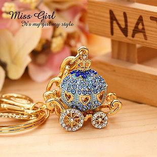   Crystal Gold Blue Pumpkin Carriage Designer Key Chains Rings Charms