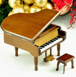 White Christmas Piano Music Box from Sankyo Musical Movement (Black 