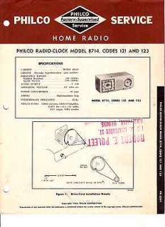 PHILCO RADIO MODEL B714 CODES 121 123 ORIGINAL SERVICE DATA MANUAL 