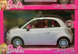 Barbie Doll with White Fiat 500C Convertible Car R1623 Mattel NEW