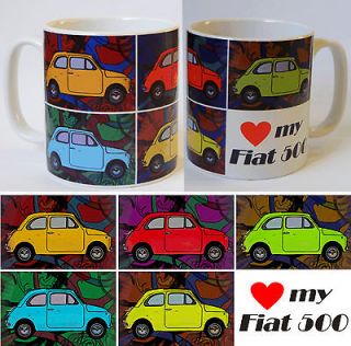 Fiat 500 mug Retro pop art style printed design for a retro motor car