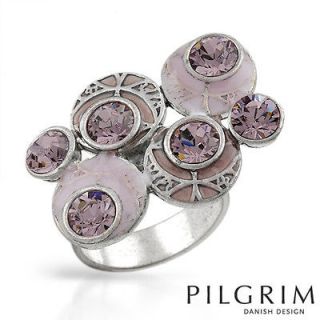 Pilgrim Skandeborg,Den​mark genuine crystal and pink enamel ring