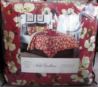 Noble Excellence CHERRY BLOSSOM Red 4 Pc Queen Comforter Bedskirt 