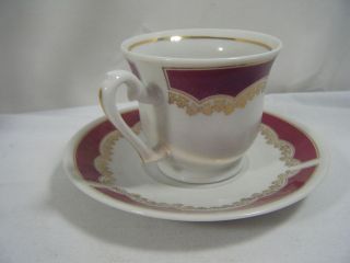 Vintage Zajecar Yugoslavian Porcelain 15 pcs Coffee Set Burgundy 