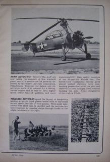   Kellett ARMY AUTOGIRO Autogyro Vintage Helicopter Aircraft Article