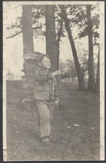 Photo Postcard Little Boy in Buckskin Indian Costume w/ Feather 
