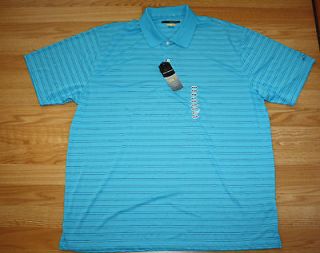 NWT Mens GREG NORMAN Aqua Blue Striped Play Dry Polo Shirt Size 2XL 