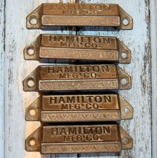 Antique (5) HAMILTON PRINTER DRAWER PULLS Tray Handle Typeset 