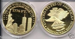 THE NEW WTC~ FREEDOM WILL ENDURE~SEPTEMB​ER 11,2001~24 KT GOLD COIN
