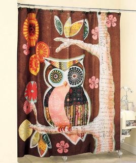   Friendly Owl Bathroom Shower Curtain Towel Hooks Soap Dish Pump Decor