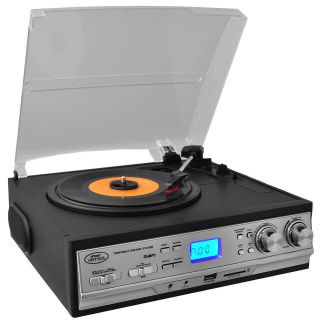 NEW Pyle Turntable W/ AM/FM Cassette Player USB/SD Direct Record iPod 