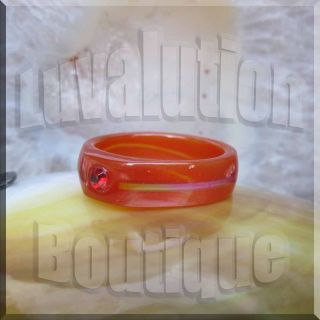 Red Agate Gemstone Mood Ring Band Rhinestone Birthstone Box Chart Size 