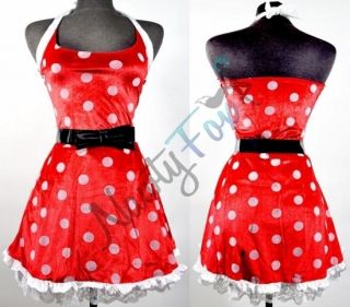 Mickey Minnie Mouse Santa Polka Dot Halter Dress Womens Costume Set M