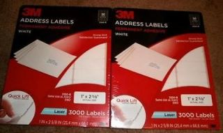 NEW 3M White Laser Address Labels 3100 B Eq. Avery 5160 2 Packs 6000 1 