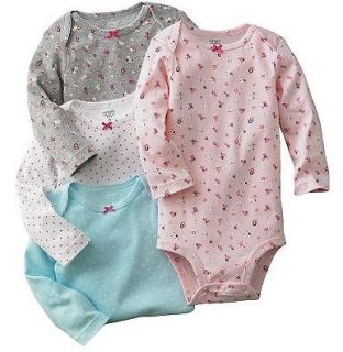 NWT Carters Baby Girl Clothes 4 Bodysuits Pink Blue Gray 3 6 9 12 18 