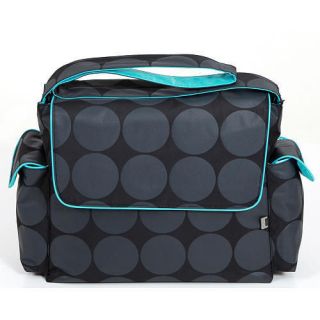 OiOi Baby Bags Messenger Diaper Bag   Charcoal/Turquoise Dot