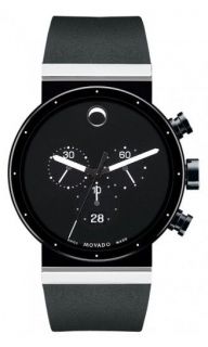 Movado Mens Black Rubber Strap Sapphire Crystal Chronograph Watch 