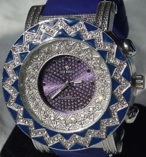   OUT HIP HOP PLATINUM 50 CENTS BLUE TECHNO ICE KING BLING BLING WATCH