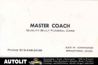 1965 Master Coach Hearse Dealer Bus Card Bradford Ohio