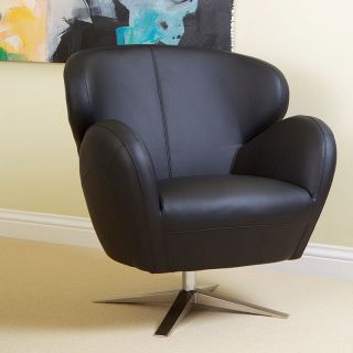 Throne Modern Design Black Leather Swivel Accent Arm Chair