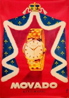 Movado Kingmatic original vintage 1960 Swiss poster 39 x 55 inches