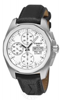 Tissot Mens T Sport PRC 100 White Dial Black Leather Strap Watch 