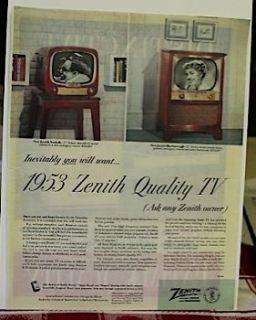 1953 ZENITH QUALITY TV Ask any Zenith owner magazine ad